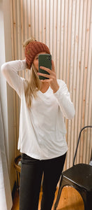 V-neck Side Slit Long Sleeve Top