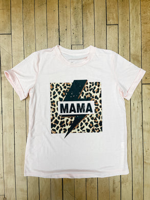 Pink MAMA Leopard Lightning Print Graphic Tee