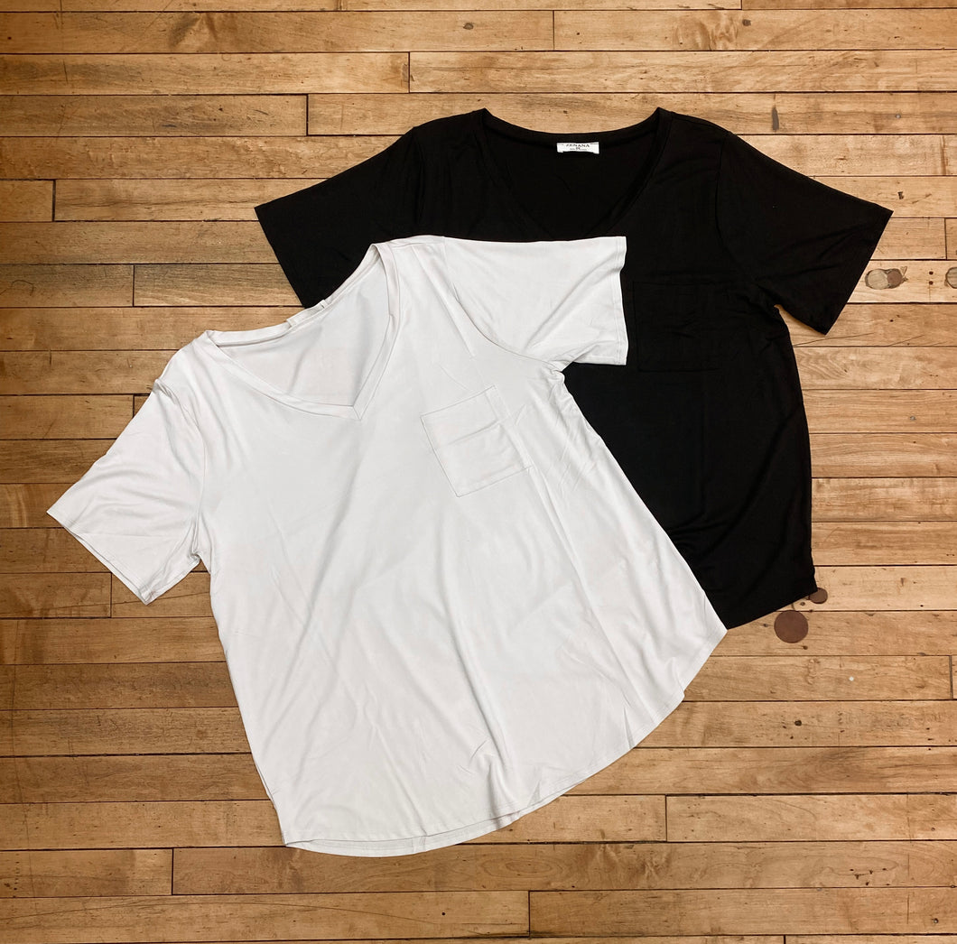 Curvy V-Neck Pocket Tee